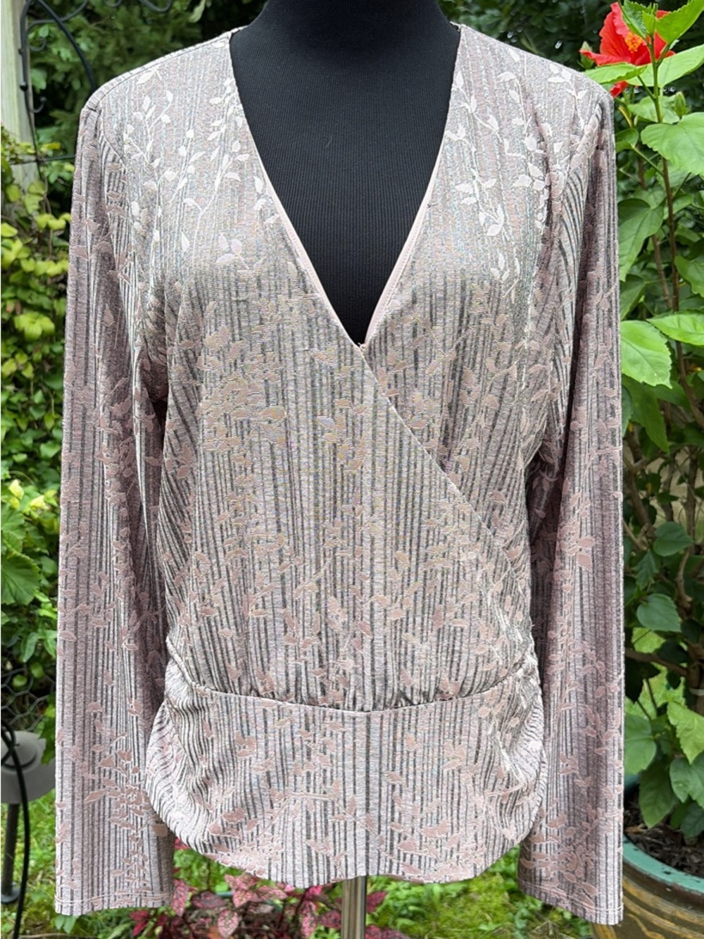 White House Black Market Blush Mauve Wrap-Style Long Sleeve Top